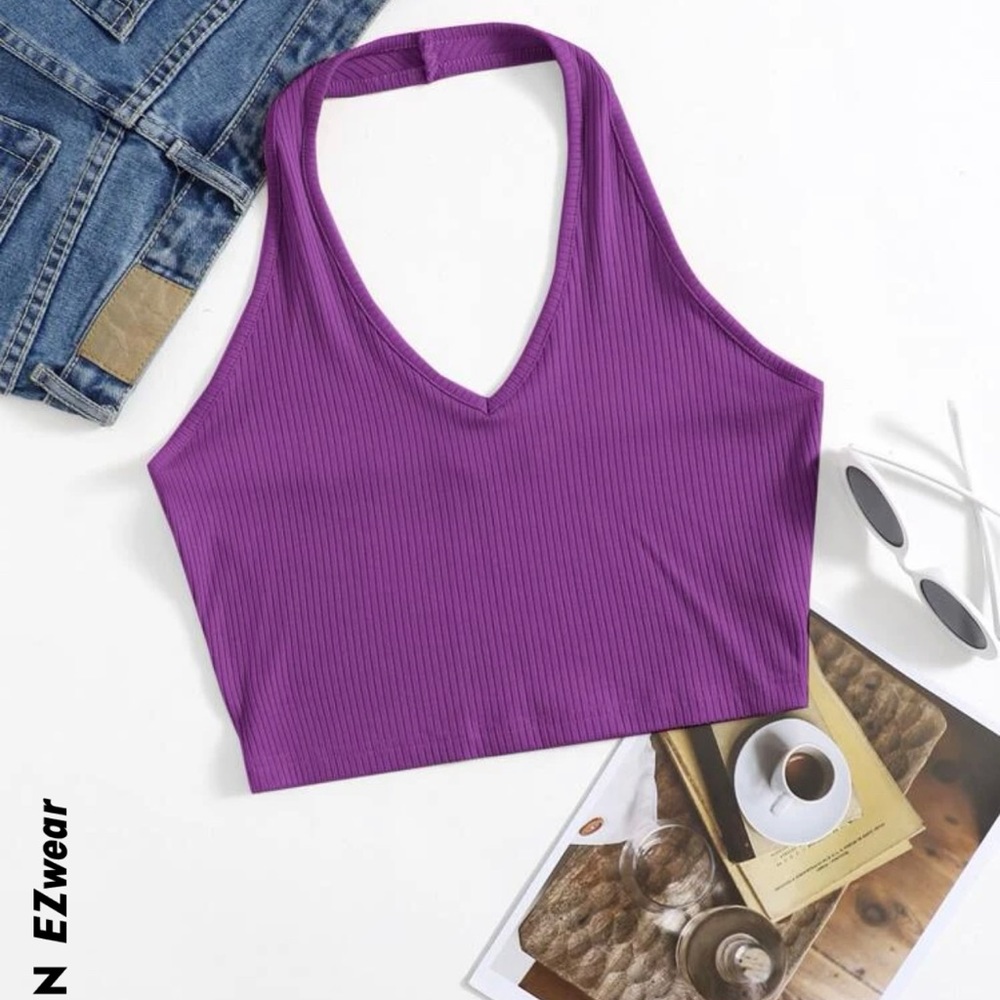 Rib-Knit Crop Halter Top